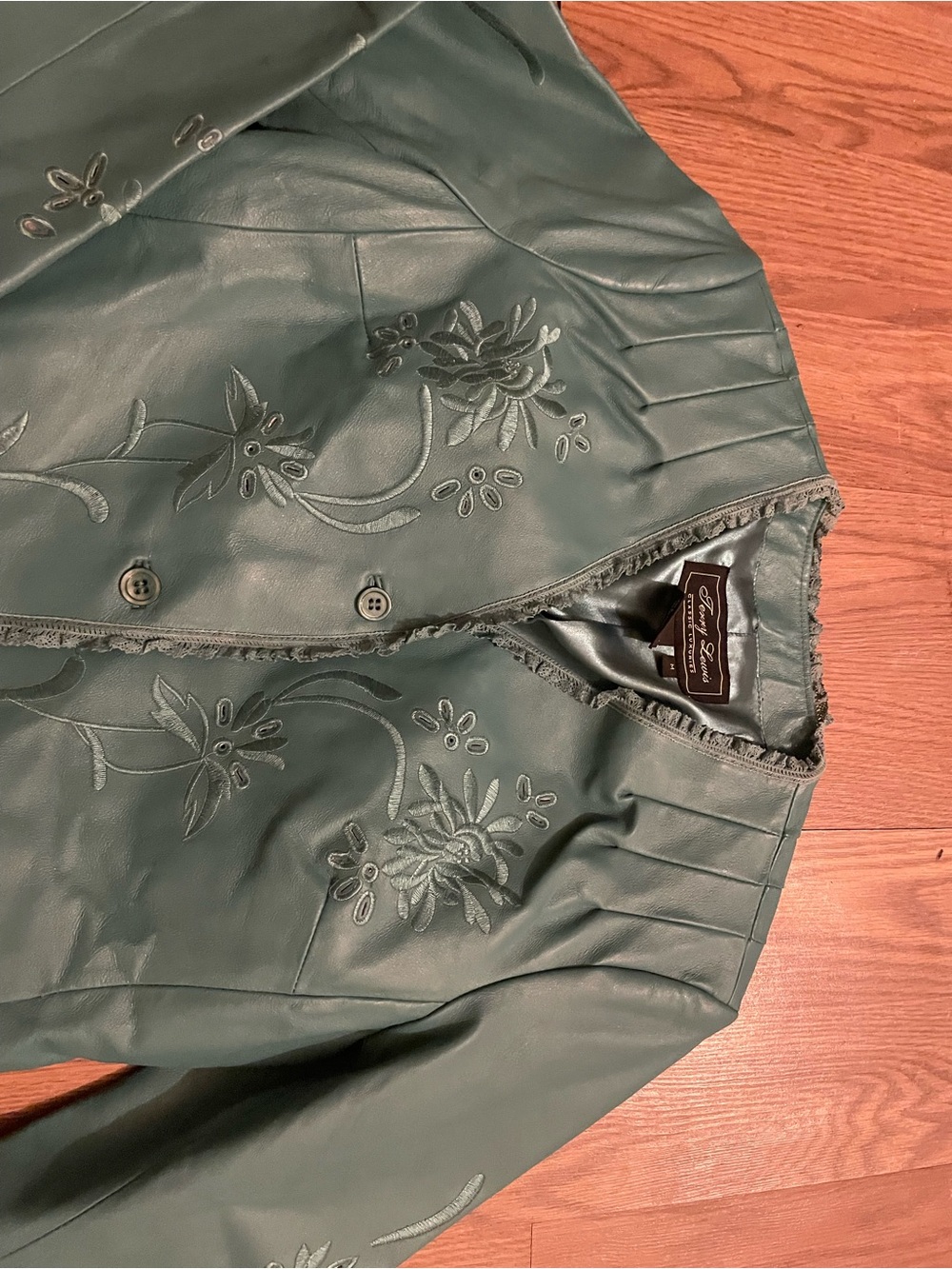 Tony Lama Women's Teal-Green Embroidered Leather Jacket